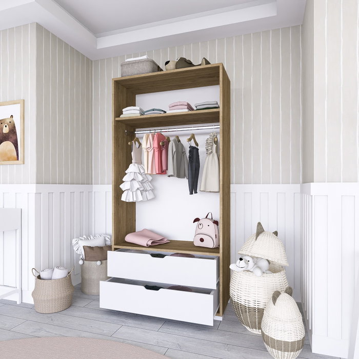 Hanah Home Armario 90 Cm 1600-015 Nogal Claro y Blanco Hanah Home Armario 90 Cm 1600-015 Nogal Claro y Blanco